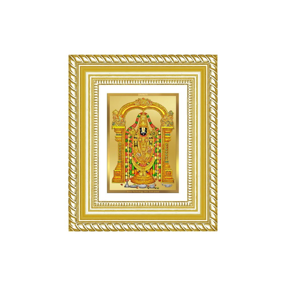 Diviniti 24K Gold Plated Tirupati Balaji Divine Table Top Frame for Home Mandir & Office Decor | Luxury Spiritual Gift