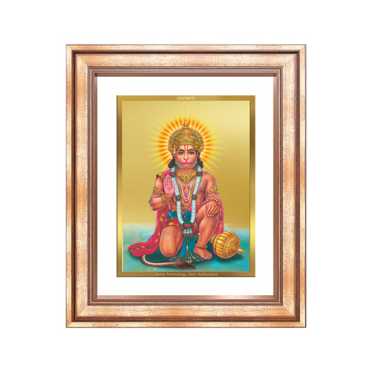 Diviniti 24K Gold Plated Ashirwad Hanuman (Classic) Divine Wall Frame for Home Mandir & Office Decor | Luxury Spiritual Gift