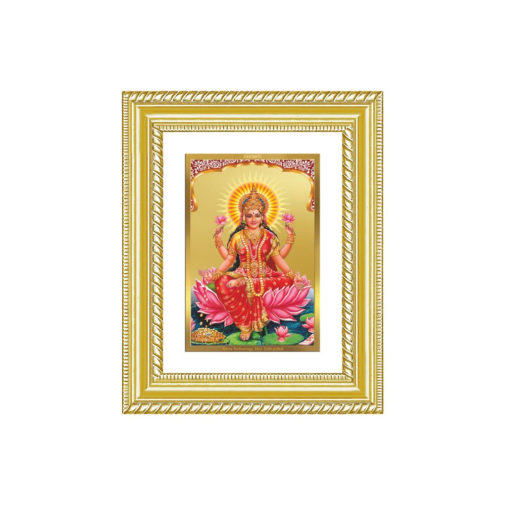 Diviniti 24K Gold Plated Lakshmi (Classic) Divine Wall and Table Top Frame for Home Mandir & Office Decor | Luxury Spiritual Gift