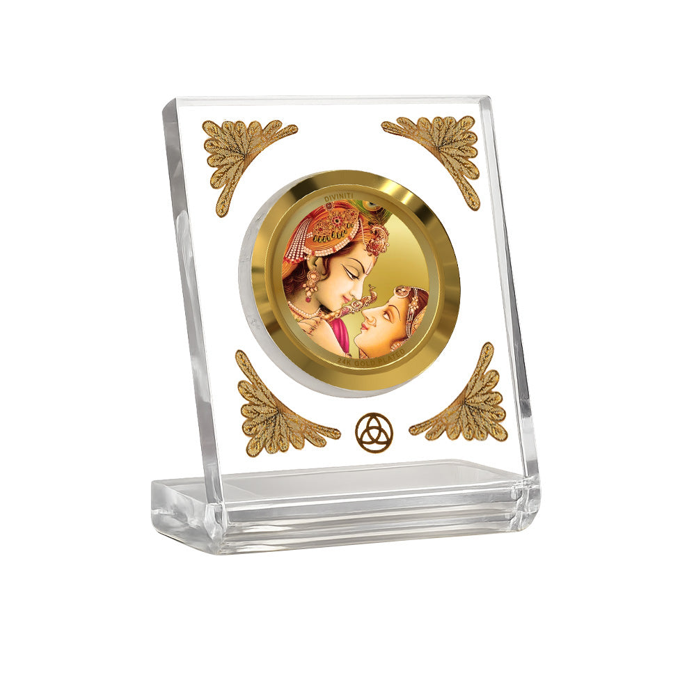 24K Gold Plated Radha Krishna Acrylic Car Dashboard Frame | 8x7 CM