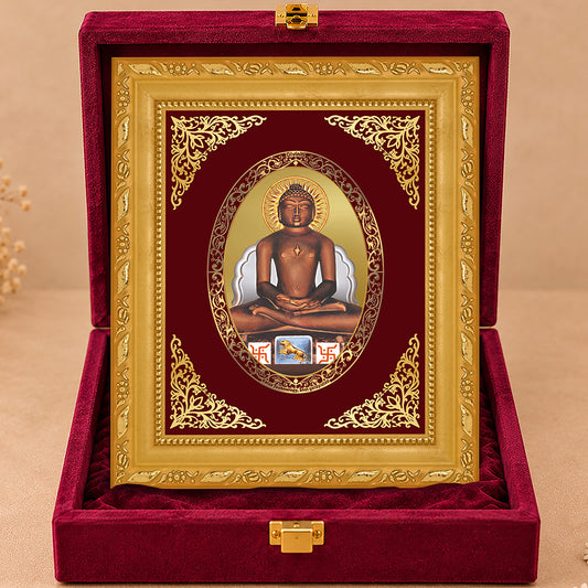 24K Gold-Plated Lord Mahavira Frame | Premium Gift Box | 16x13.5 CM