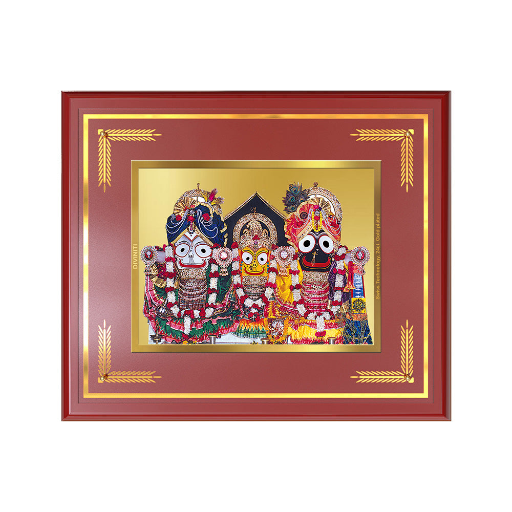 Diviniti Jagannath Subhadra Balabhadra Wall Photo Frame in 24K Gold Plated Foil – Divine Trinity, Protection & Spiritual Bliss