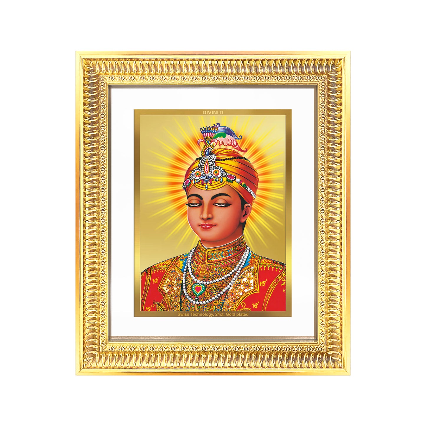 Diviniti 24K Gold Plated Guru Harkrishan Sahib Ji (Classic) Sacred Sikh Wall Frame for Home Decor & Office Ambiance | Premium Spiritual Gift