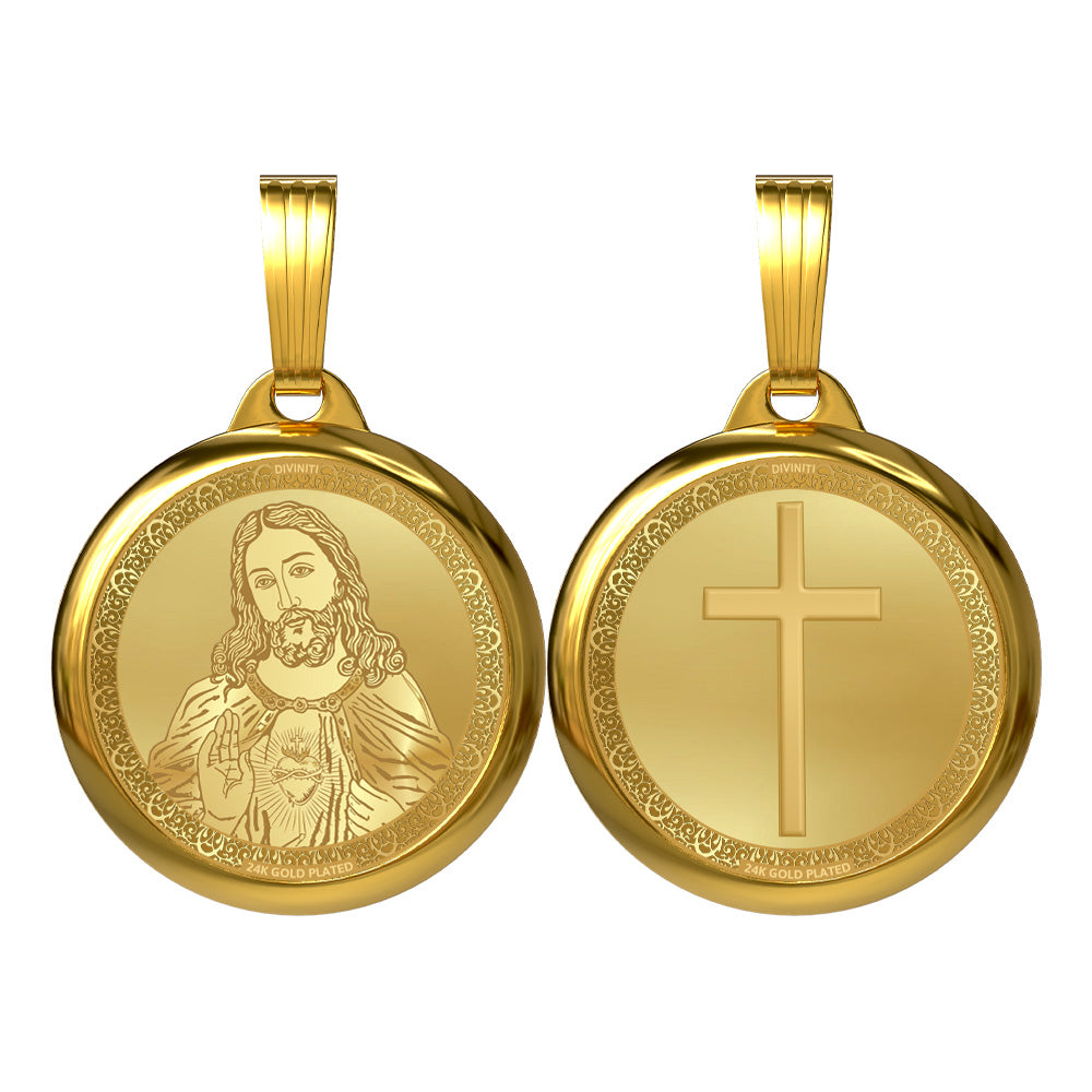 Diviniti 24K Gold Plated Jesus & Cross Pendant – 18mm Double-Sided Spiritual Pendant
