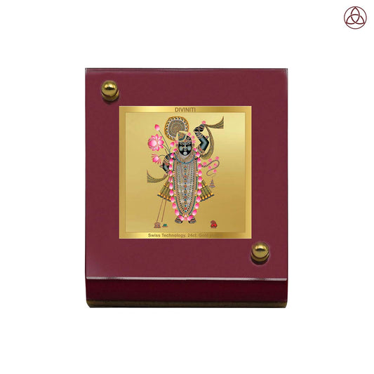 Lord Shrinathji | Divine Form of Krishna from Nathdwara Car Dashboard Frame in 24K Gold Plated Foil