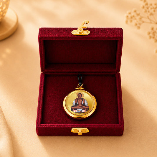 Diviniti 24K Double sided Gold Plated Pendant Lord Mahavir & Namokar Mantra|22 MM Flip Coin