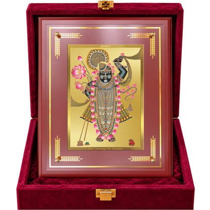 24K Gold-Plated Lord Shrinath Ji MDF Frame | Premium Gift Box | 27x35 CM