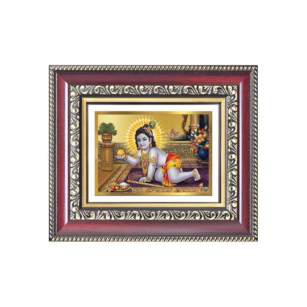 Diviniti 24K Gold Plated Laddu Gopal (Classic) Divine Table Top Frame for Home Mandir & Office Decor | Luxury Spiritual Gift