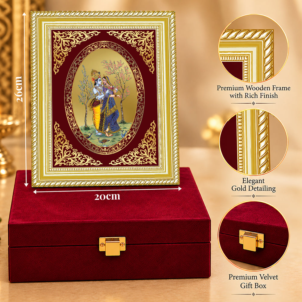 24K Gold-Plated Radha Krishna with Peacock Frame | Premium Gift Box | 26x20 CM