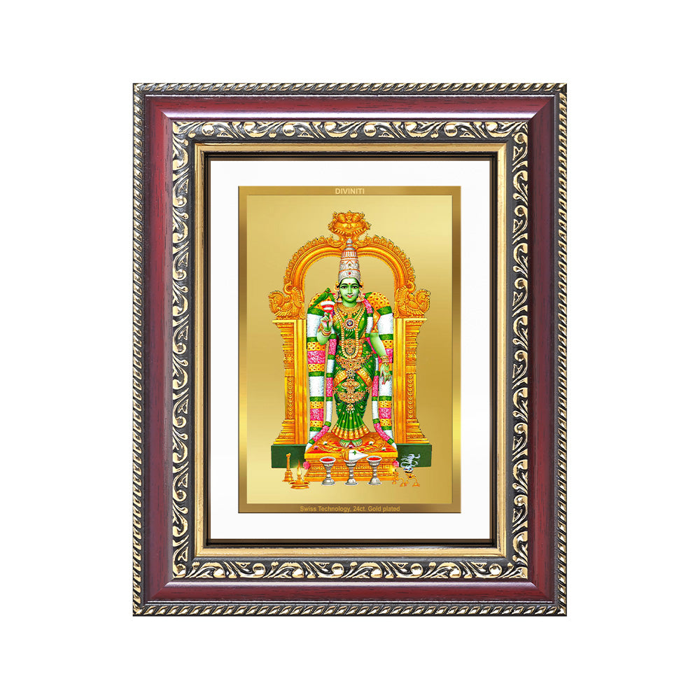 Diviniti 24K Gold Plated Meenakshi Amman (Classic) Divine Wall and Table Top Frame for Home Mandir & Office Decor | Luxury Spiritual Gift