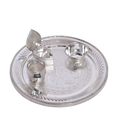 Diviniti 925 Pure Silver Puja Thali Kit Luxurious Tradition for Spiritual Ceremonies for Home & Office Décor, Puja Room Diwali Gift (279g)