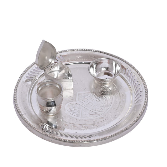 Diviniti 925 Pure Silver Puja Thali Kit Luxurious Tradition for Spiritual Ceremonies for Home & Office Décor, Puja Room Diwali Gift (279g)