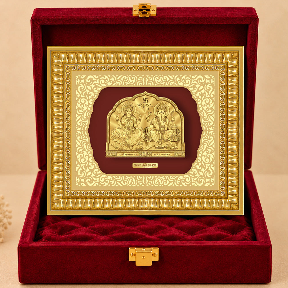 24K Gold-Plated Lakshmi Ganesha Frame | Premium Gift Box | 30x35 CM