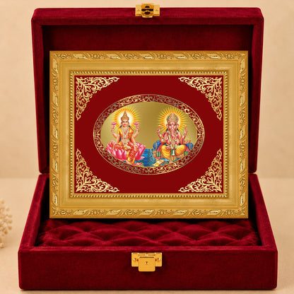 24K Gold-Plated Lakshmi Ganesha Frame | Premium Gift Box | 13x16 CM