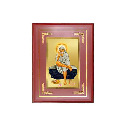 Diviniti Shirdi Sai Baba Wall Photo Frame in 24K Gold Plated Foil | Faith, Peace & Divine Blessings