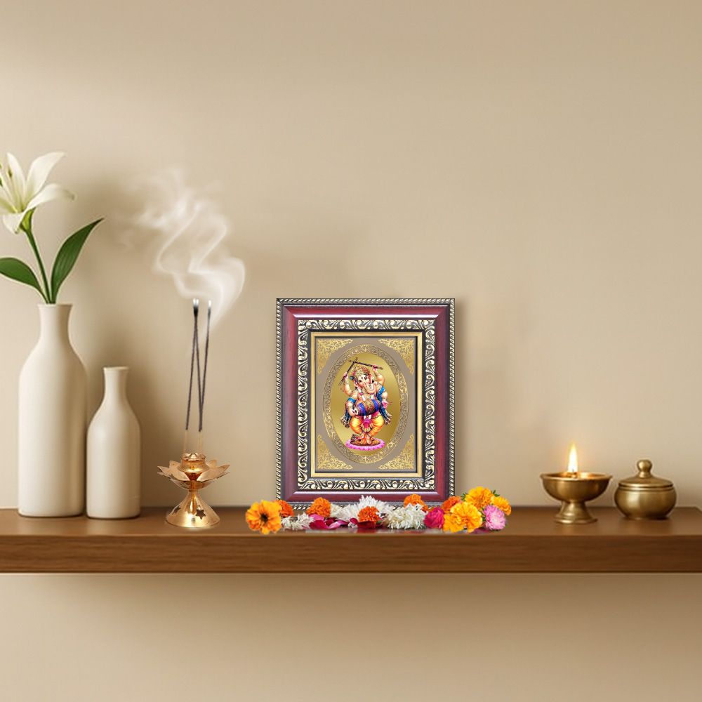 Dancing Ganesha Divine Nataraj Form Sacred Joy & Prosperity Royal Tabletop Frame in 24K Gold Plated Foil