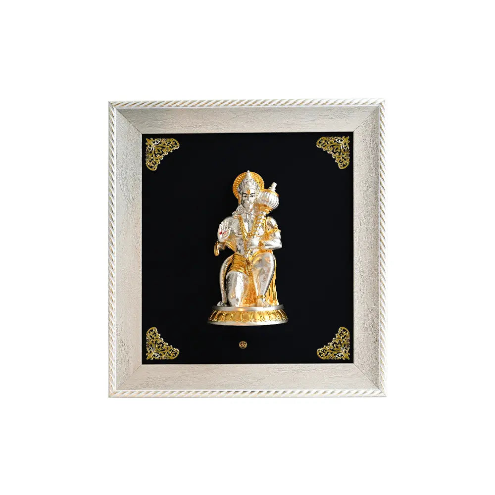 Exquisite 999 Silver & 24K Gold-Plated Lord Hanuman 3D Relief Wall Art | Elegantly Encased in a European Frame | Perfect for Home Temples, Décor & Luxurious Gifting