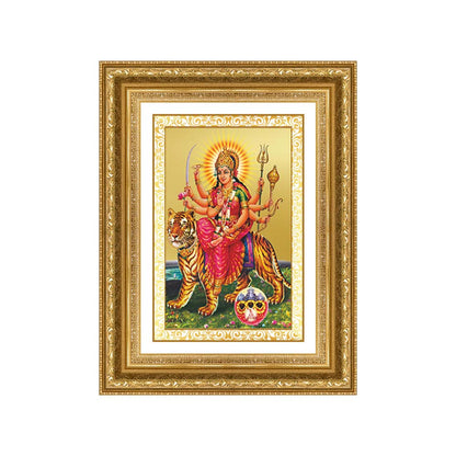 Diviniti 24K Gold Plated Durga - Sherawali Mata With Pind (Classic) Divine Wall Frame for Home Mandir & Office Decor | Luxury Spiritual Gift