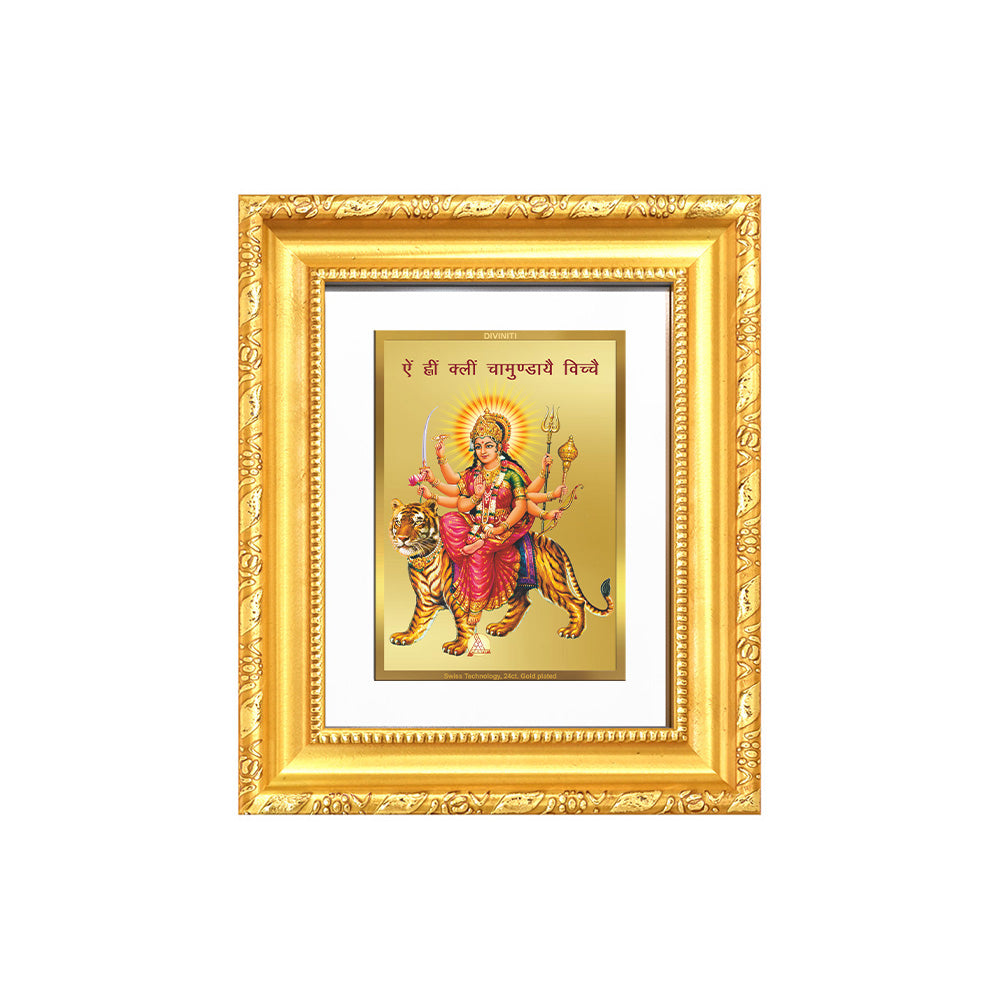 Diviniti 24K Gold Plated Durga With Mantra |Divine Table Top Frame for Home Mandir & Office Decor | Luxury Spiritual Gift
