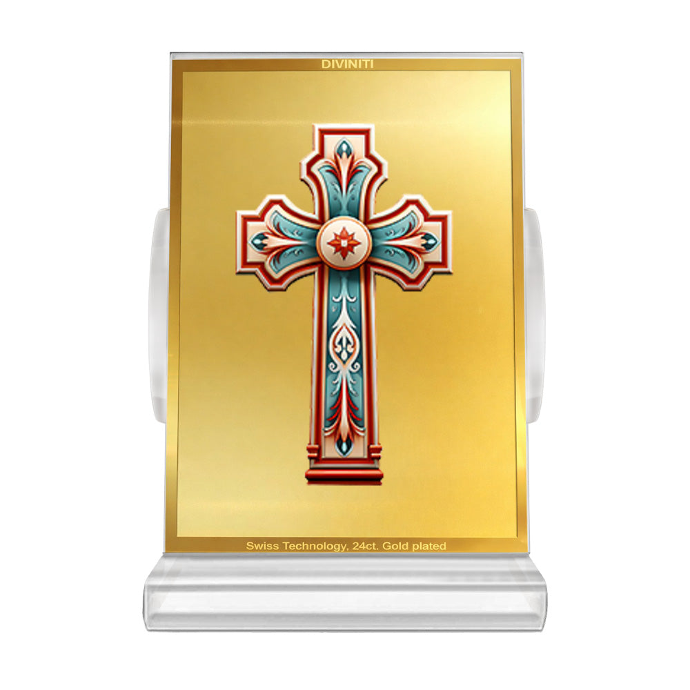 Holy Cross | Divine Christian Cross Car Dashboard & Tabletop Photo Frame in 24K Gold Plated Foil