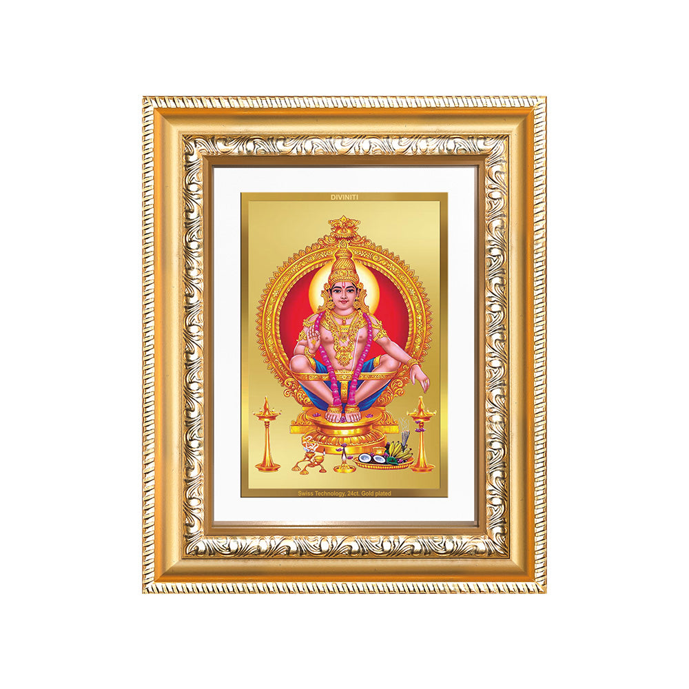 Diviniti 24K Gold Plated Ayyappan Divine Wall and Table Top Frame for Home Mandir & Office Decor | Luxury Spiritual Gift