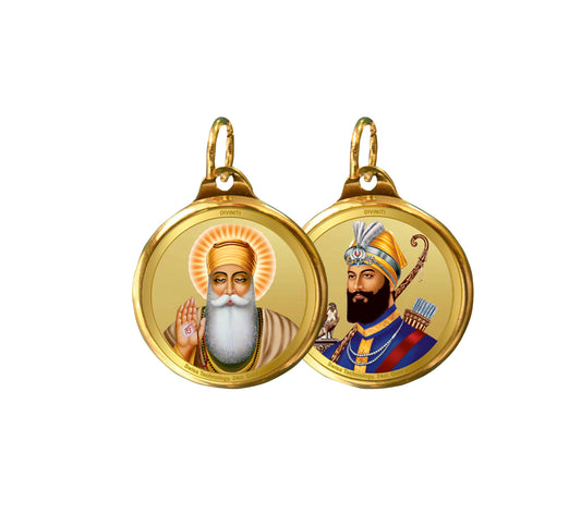 Diviniti 24K Double sided Gold Plated Pendant Guru Nanak Dev Ji & Guru Gobind Singh Ji|18 MM Flip Coin