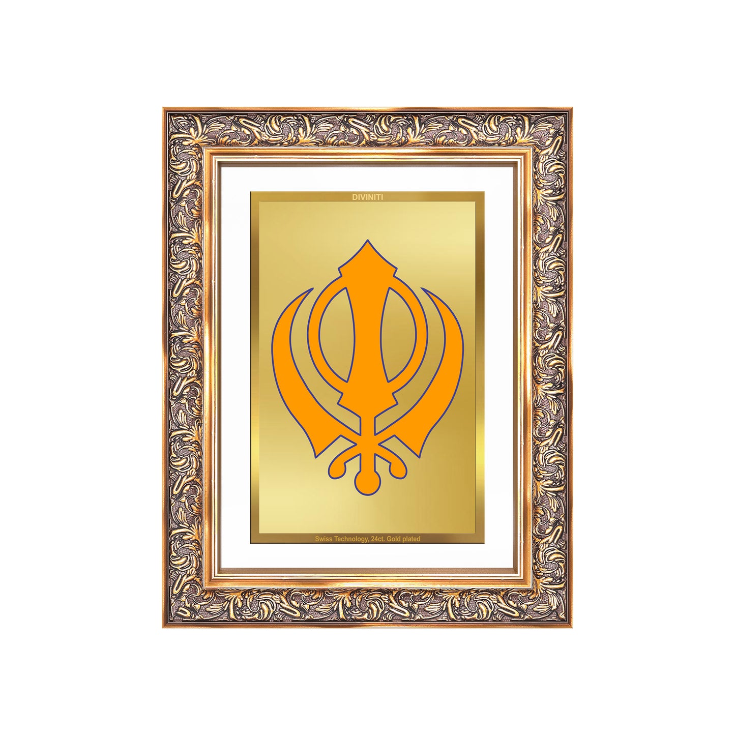 Diviniti 24K Gold Plated Khanda Sahib (Classic) Divine Wall Frame for Home Mandir & Office Decor | Luxury Spiritual Gift