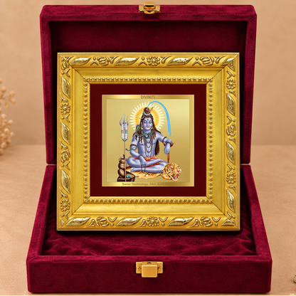 24K Gold-Plated Lord Shiva Frame | Premium Gift Box | 10x10 CM