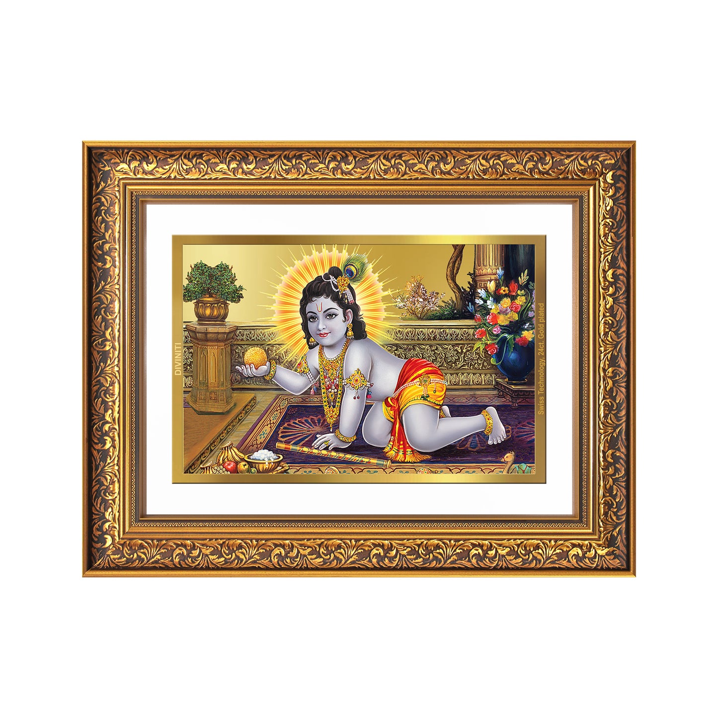 Diviniti 24K Gold Plated Laddu Gopal (Classic) Divine Wall Frame for Home Mandir & Office Decor | Luxury Spiritual Gift