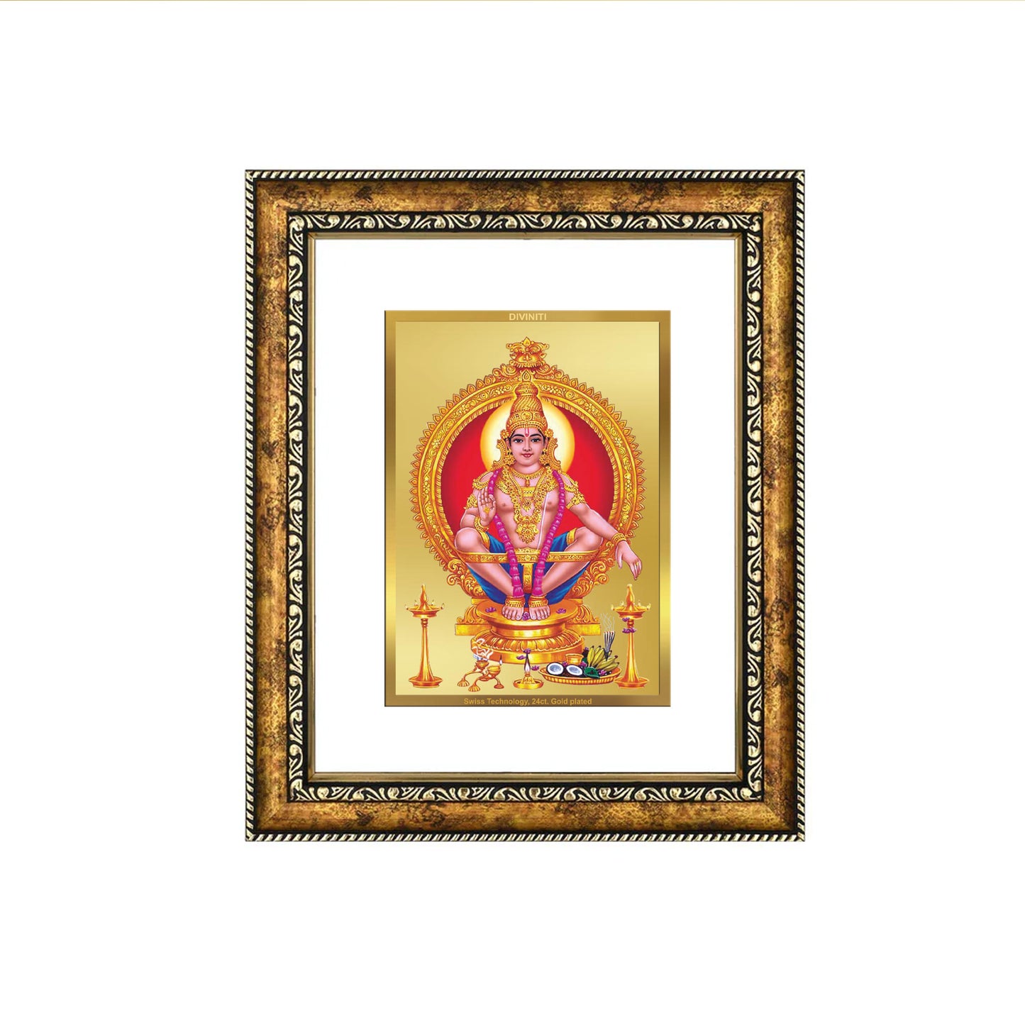 DIVINITI 24K Gold Plated Foil Ayyapan-2 Wall Photo Frame for Home Decor, Wall Hanging, Table Top, Puja Room & Gift DG113S3 (27.6X35.4 CM)