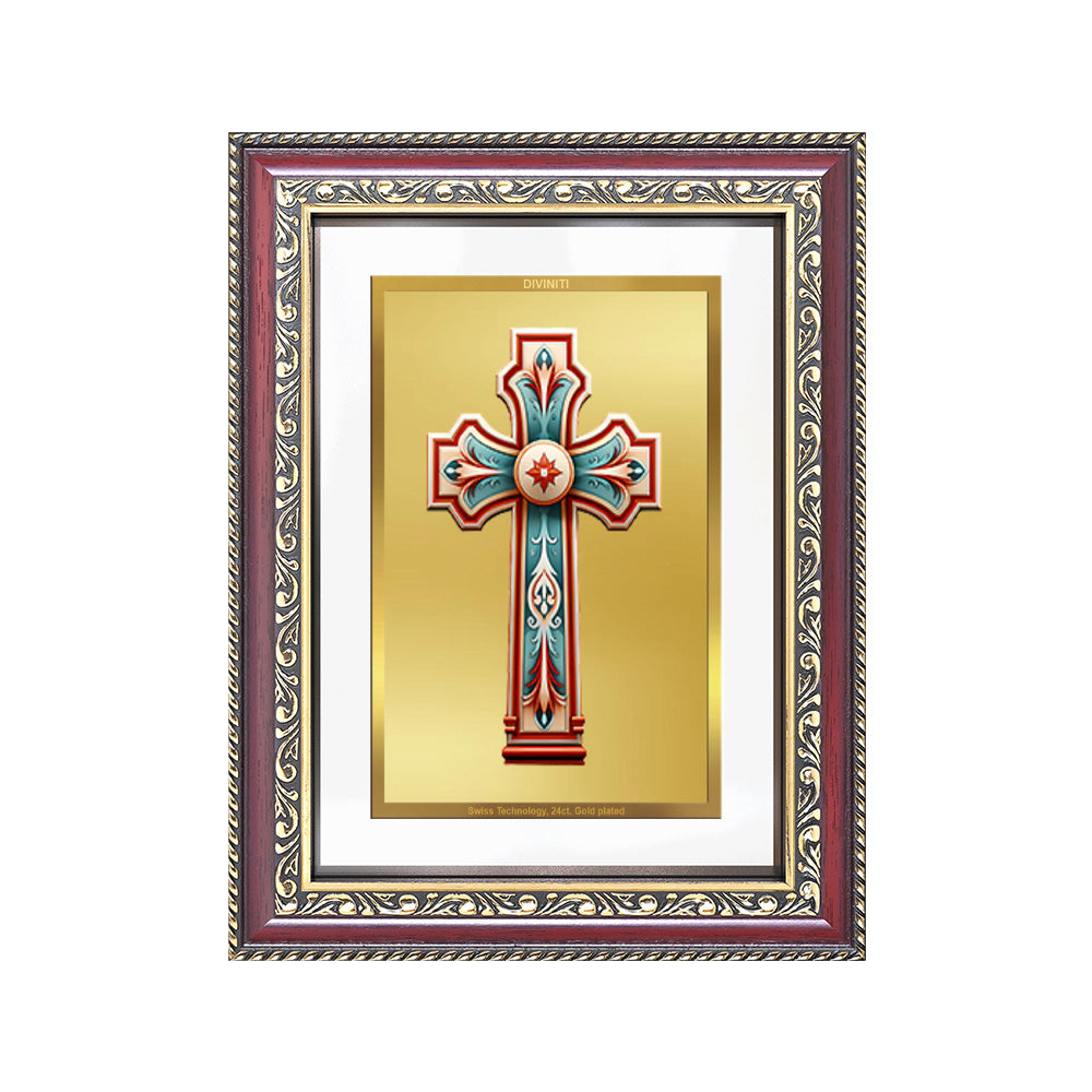 Diviniti 24K Gold Plated Holy Cross (Classic) Divine Wall Frame for Home Mandir & Office Decor | Luxury Spiritual Gift