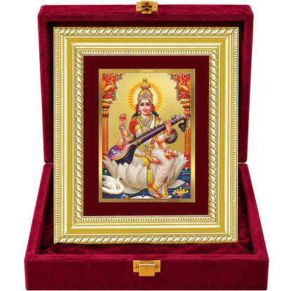 24K Gold-Plated Goddess Saraswati Frame | Premium Gift Box | 21.5x17.5 CM