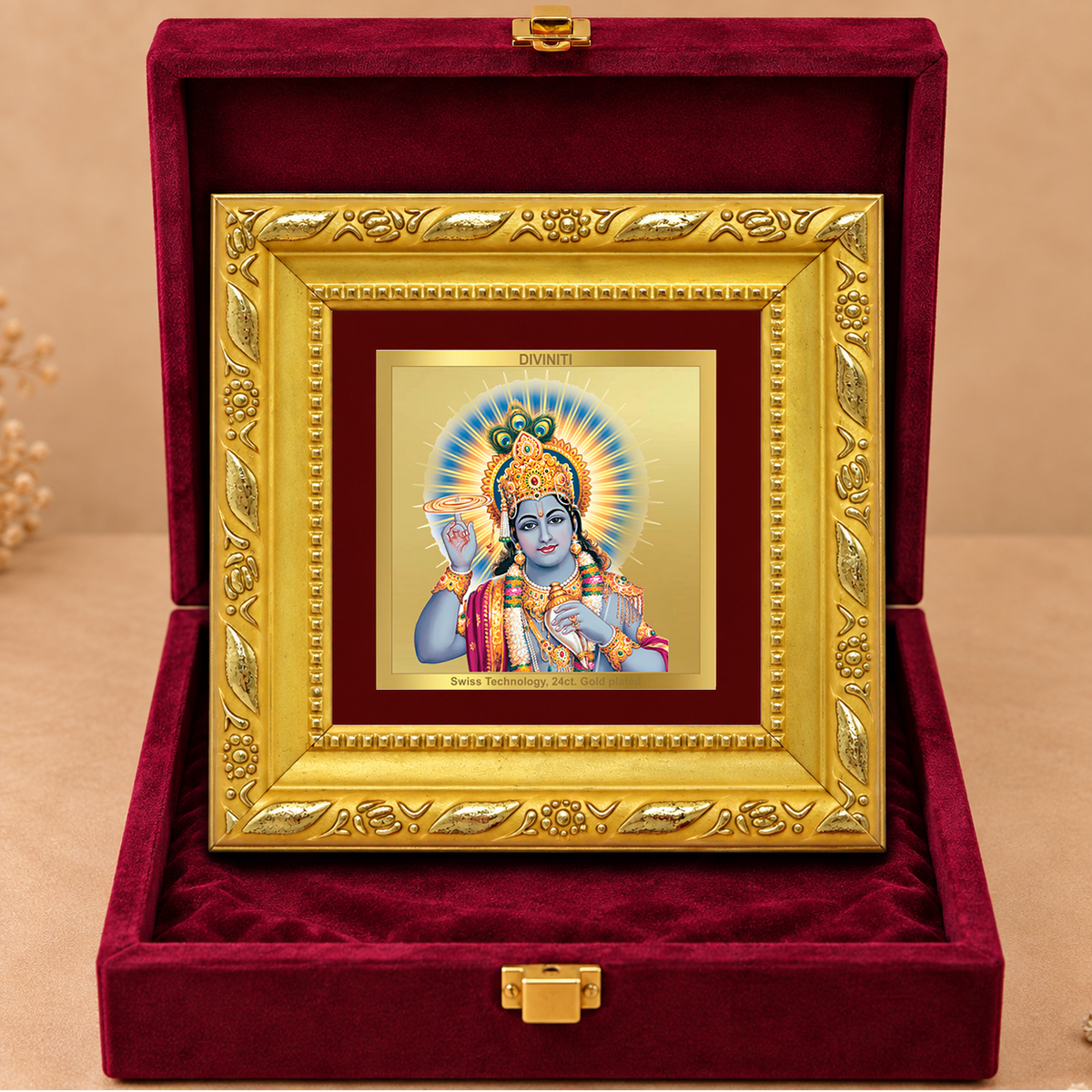 24K Gold-Plated Lord Vishnu Frame | Premium Gift Box | 10x10 CM