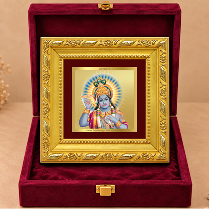 24K Gold-Plated Lord Vishnu Frame | Premium Gift Box | 10x10 CM