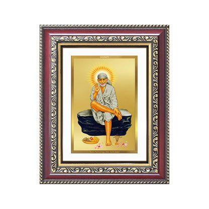 Diviniti 24K Gold Plated Sai Baba (Classic) Divine Wall and Table Top Frame for Home Mandir & Office Decor | Luxury Spiritual Gift