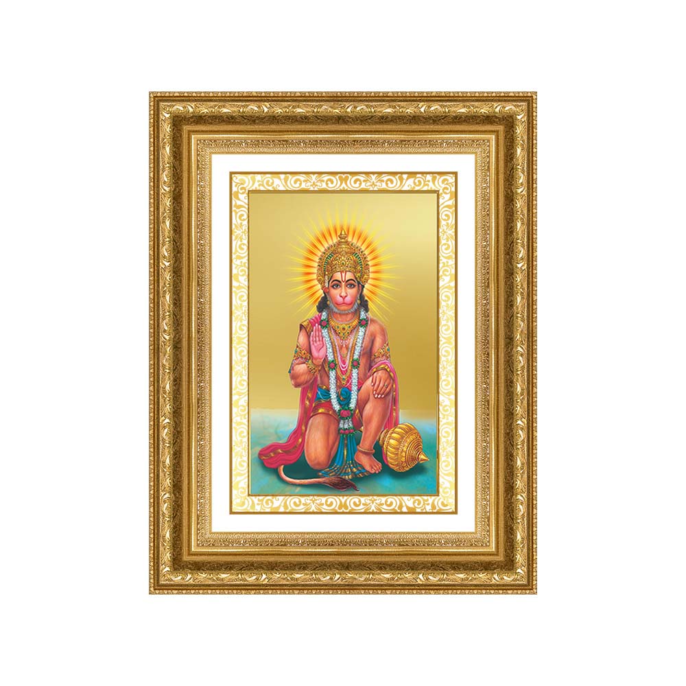 Diviniti 24K Gold Plated Ashirwad Hanuman (Classic) Divine Wall Frame for Home Mandir & Office Decor | Luxury Spiritual Gift
