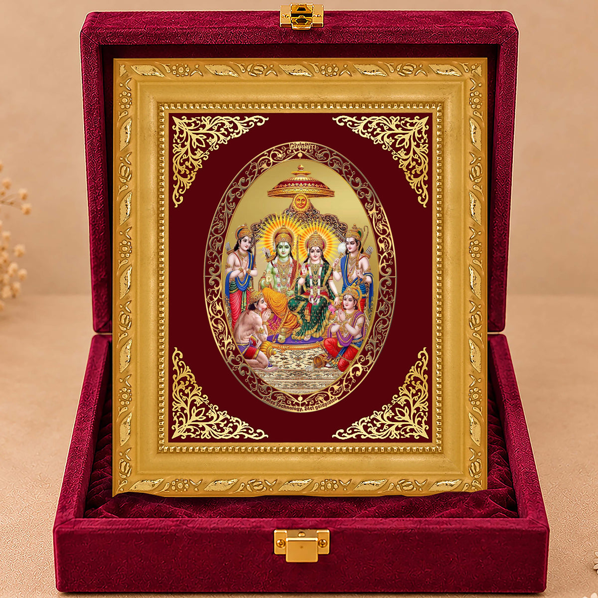 24K Gold-Plated Ram Darbar Frame | Premium Gift Box | 21.5x17.5 CM