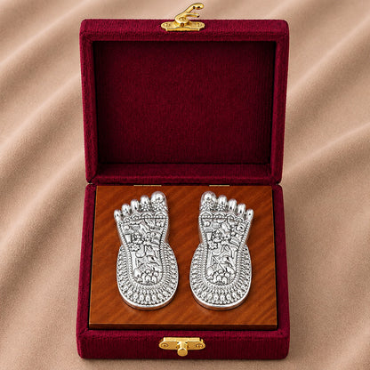 999 Silver-Plated Lakshmi Charan Paduka | Premium Gift Box | 7x3 CM