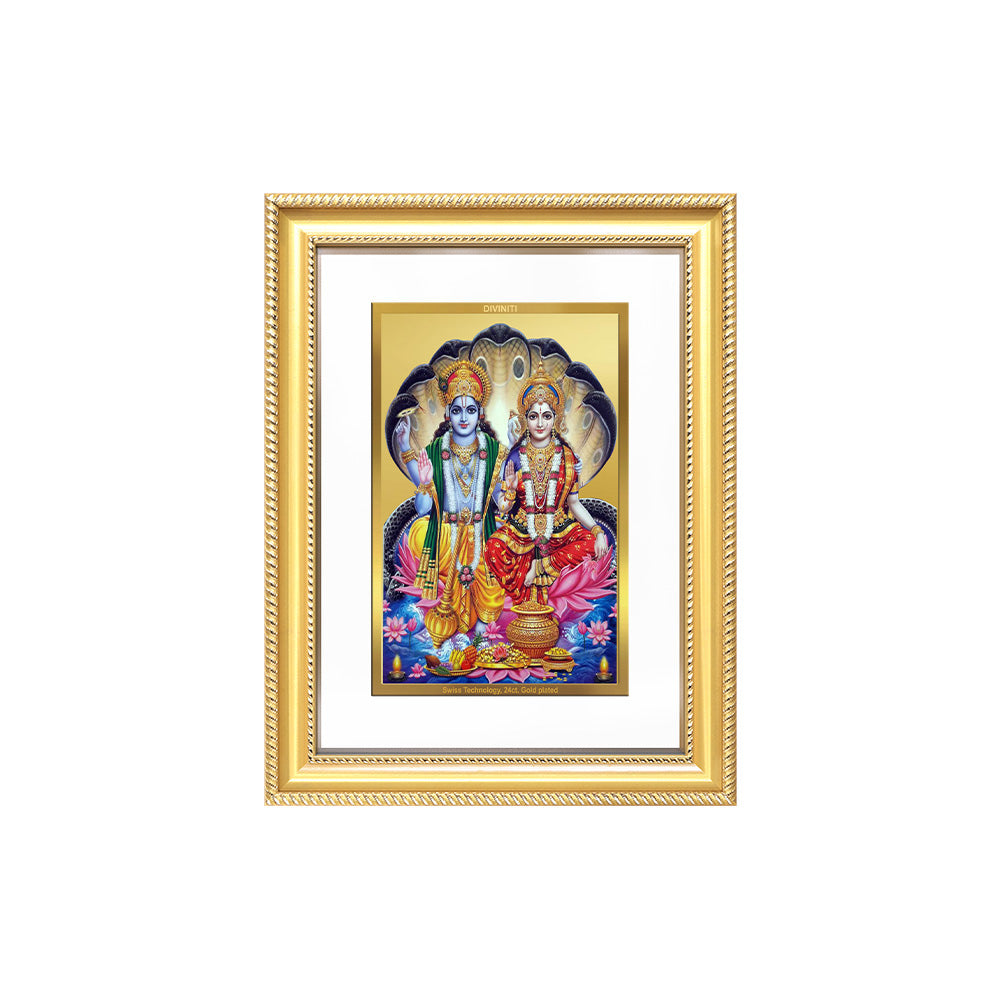 Diviniti 24K Gold Plated Vishnu Lakshmi (Classic) Divine Wall Frame for Home Mandir & Office Decor | Luxury Spiritual Gift