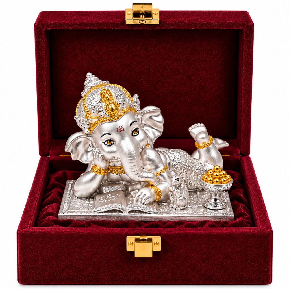 999 Silver-Plated Dual-Tone Bal Ganesha Idol | Premium Gift Box | 12x14 CM