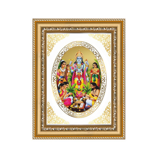 Lord Satya Narayan | Divine Vishnu Katha Wall & Tabletop Royal Photo Frame in 24K Gold Plated Foil