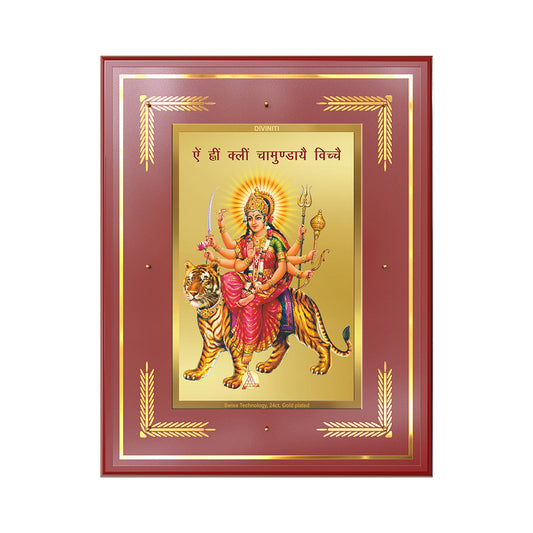 Goddess Durga with Sacred Mantra Wall Photo Frame in 24K Gold Plated Foil | Power, Protection & Divine Energy