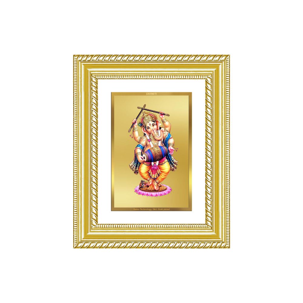 Diviniti 24K Gold Plated Dancing Ganesha (Classic) Divine Wall and Table Top Frame for Home Mandir & Office Decor | Luxury Spiritual Gift