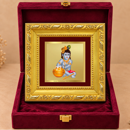 24K Gold-Plated Bal Gopal (Krishna) Frame | Premium Gift Box | 10x10 CM