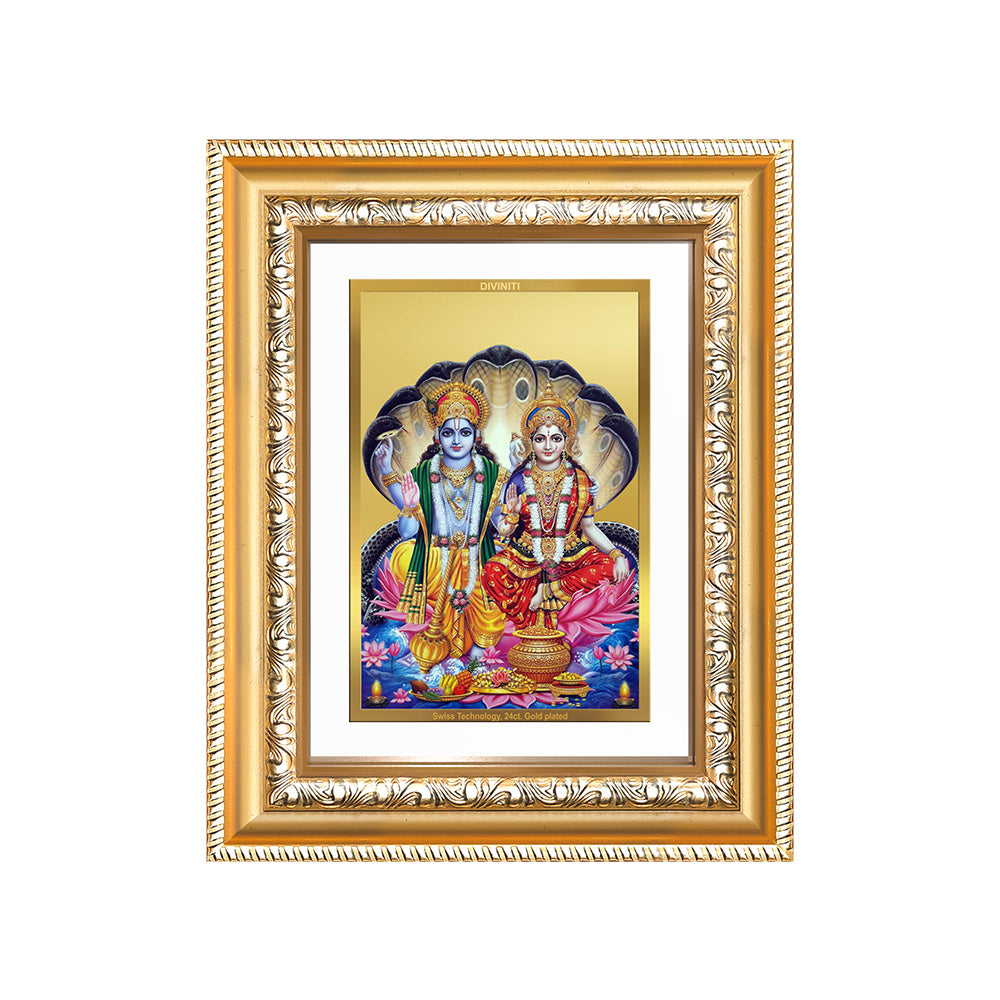 Diviniti 24K Gold Plated Vishnu Lakshmi (Classic) Divine Wall and Table Top Frame for Home Mandir & Office Decor | Luxury Spiritual Gift