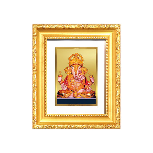 DIVINITI 24K Gold Plated Foil Dagdu Ganesha Photo Frame for Home Decor, Prosperity, Luck DG 103 Size 1 (15.3x14.9 CM)