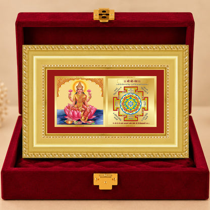 24K Gold-Plated Laxmi & Shree Yantra Combo Frame | Premium Gift Box | 10x15 CM