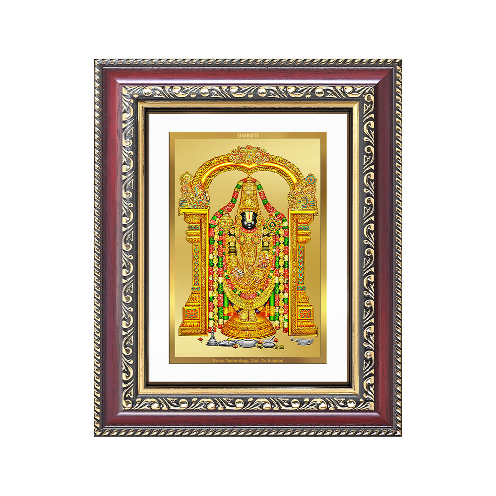 Diviniti 24K Gold Plated Tirupati Balaji Divine Wall and Table Top Frame for Home Mandir & Office Decor | Luxury Spiritual Gift
