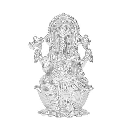 Diviniti 925 Pure Silver Ganesha Idol Statue Exquisite Craftsmanship for Blessings and Abundance for Home Office Décor, Tabletop, Puja Room Gift (6x6.5 CM, 65g)