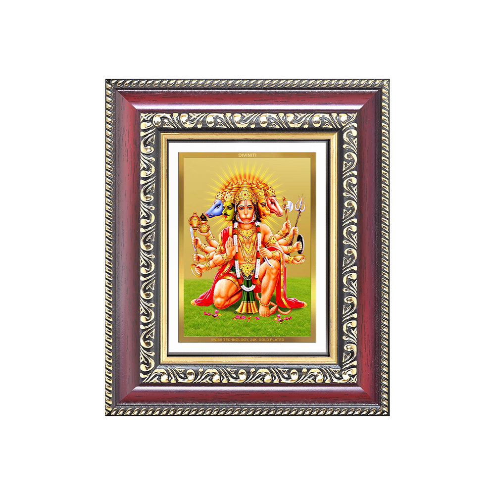 Diviniti 24K Gold Plated Panchmukhi Hanuman (Classic) Divine Table Top Frame for Home Mandir & Office Decor | Luxury Spiritual Gift
